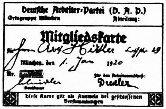 Adolf Hitler's membership card in the German Worker Party (DAP),
